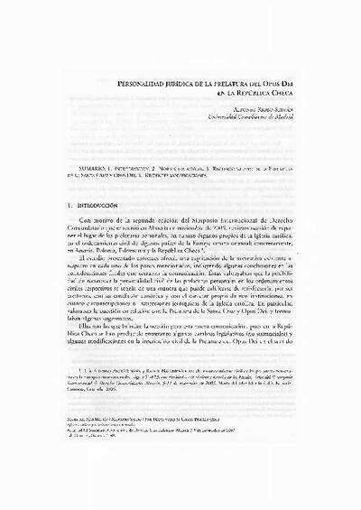 Personalidad jur&iacute;dica de la Prelatura del Opus Dei en la Rep&uacute;blica Checa. [Parte de un libro]