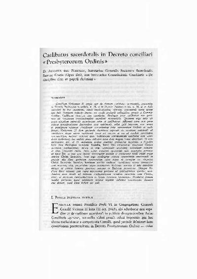 Caelibatus sacerdotalis in Decreto conciliari «Presbyterorum Ordinis». [Journal Article]