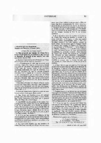 A propos d’une émission: Dossiers de l’Histoire (15 mars 1997) «L’Opus Dei. La longue marche». [Journal Article]