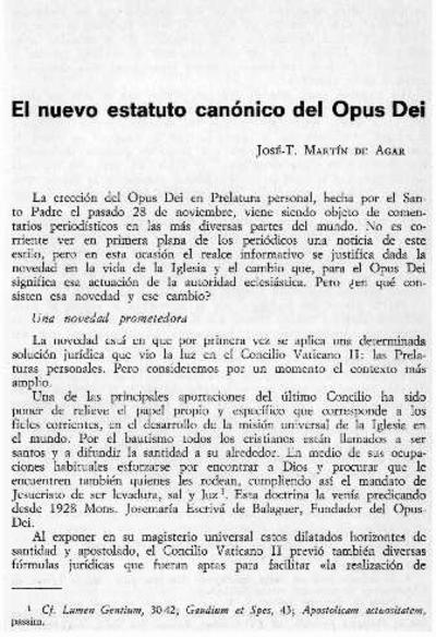 El nuevo estatuto canónico del Opus Dei. [Journal Article]