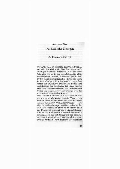 Das Licht der Heiligen. Zu Josemar&iacute;a Escriv&aacute;. [Parte de un libro]