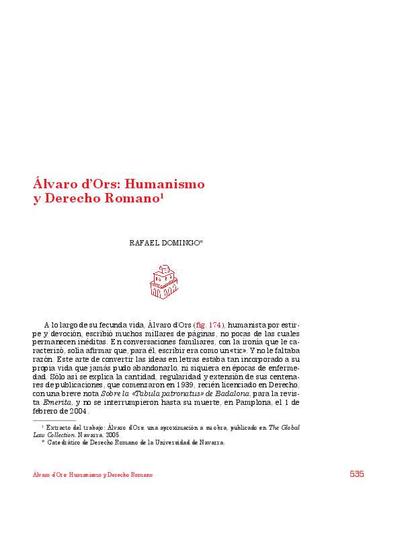 Álvaro d'Ors: Humanismo y Derecho Romano. [Parte de un libro]