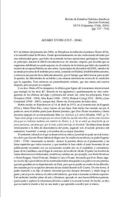 Álvaro d’Ors (1915-2004). [Journal Article]