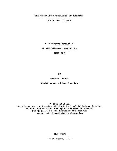A canonical analysis of the Personal Prelature Opus Dei. [Tesis]