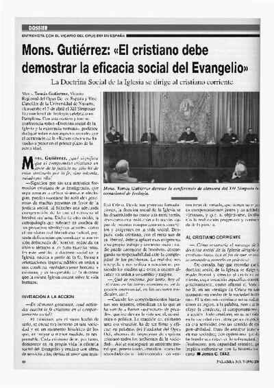 Mons. Guti&eacute;rrez: &laquo;El cristiano debe demostrar la eficacia social del Evangelio&raquo;. Entrevista con el Vicario del Opus Dei en Espa&ntilde;a [Entrevista realizada por Jes&uacute;s C. D&iacute;az Hern&aacute;ndez]. [Art&iacute;culo de revista]