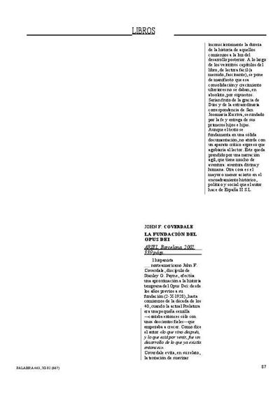 [Recensi&oacute;n sobre: La fundaci&oacute;n del Opus Dei]. [Journal Article]