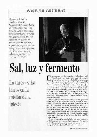 Sal, luz y fermento: la tarea de los laicos en la misi&oacute;n de la Iglesia. [Art&iacute;culo de revista]