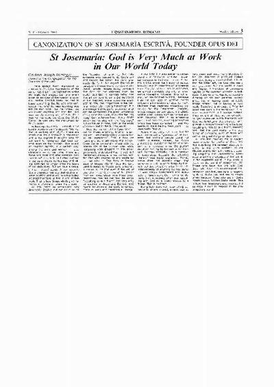 St. Josemaría: God is Very Much at Work in Our World Today. [Newspaper Article]