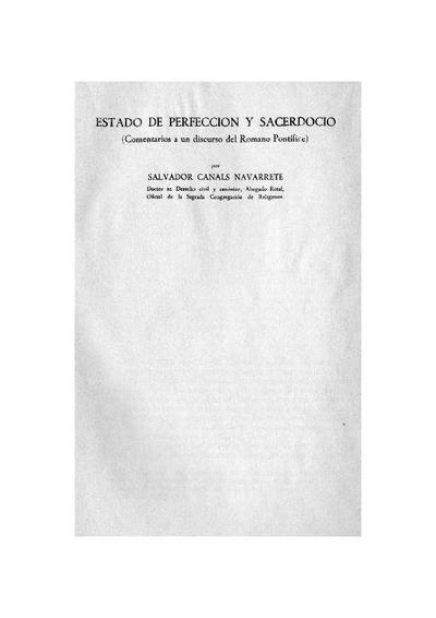 Estado de perfección y sacerdocio (Comentarios a un discurso del Romano Pontífice). [Book Section]