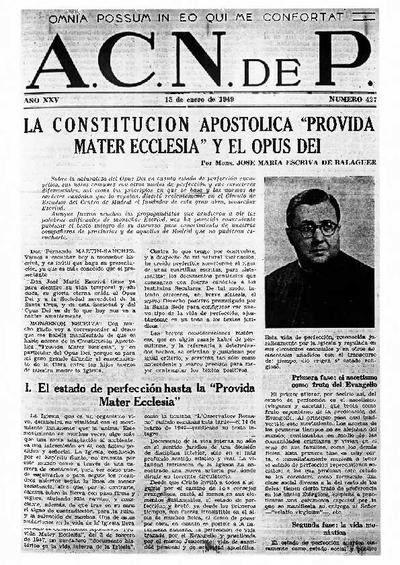 La Constitución Apostólica «Provida Mater Ecclesia» y el Opus Dei. [Journal Article]