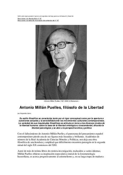 Antonio Millán Puelles, filósofo de la libertad. [E-Journal Article]