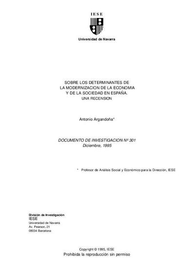 Sobre los determinantes de la modernización de la economía de la sociedad de España: una recensión. [Artículo de revista]
