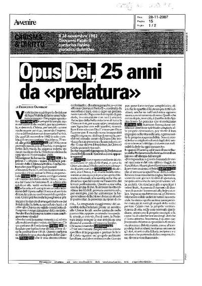 Opus Dei, 25 anni da «prelatura» [Entrevista realizada por Francesco Ognibene]. [Newspaper Article]