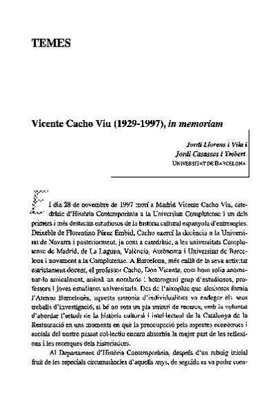 Vicente Cacho Viu (1929-1997), <i>In Memoriam</i>. [Journal Article]