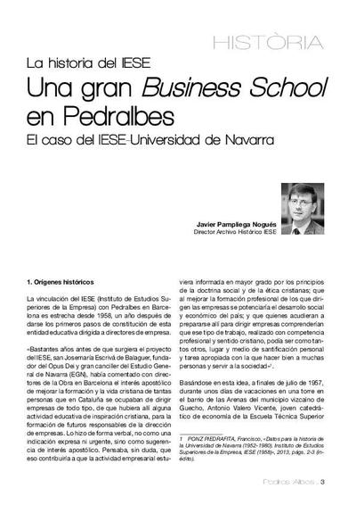 La historia del IESE: Una gran Business School en Pedralbes. El caso del IESE-Universidad de Navarra. [Artículo de revista]