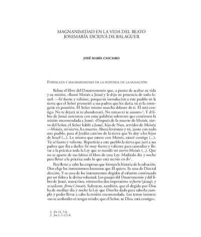 Magnanimidad en la vida del beato Josemaría Escrivá de Balaguer. [Book Section]