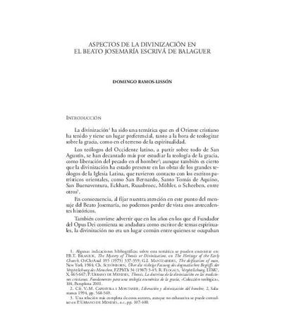 Aspectos de la divinización en el Beato Josemaría Escrivá de Balaguer. [Book Section]