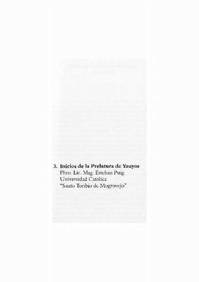Inicios de la Prelatura de Yauyos (1957-1968). [Book Section]