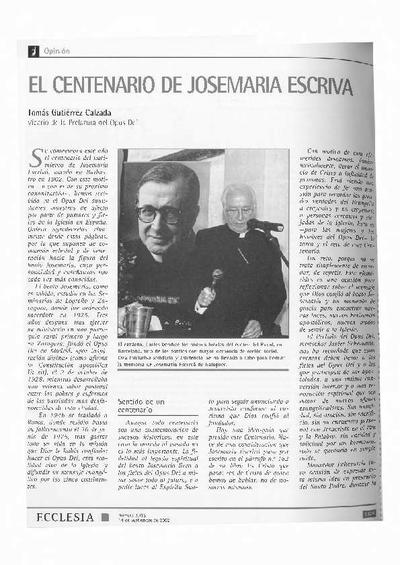 El centenario de Josemaría Escrivá. [Journal Article]