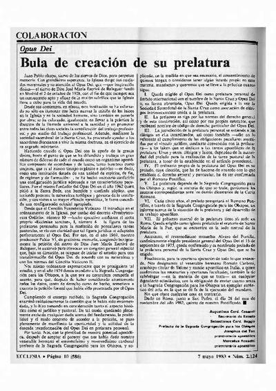 Opus Dei: Bula de creación de su prelatura. [Journal Article]