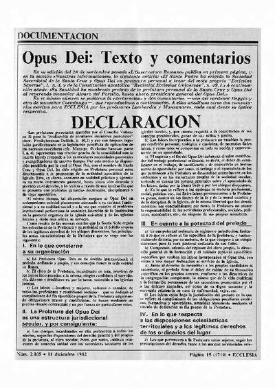 Opus Dei: Texto y comentarios. Declaración. [Journal Article]