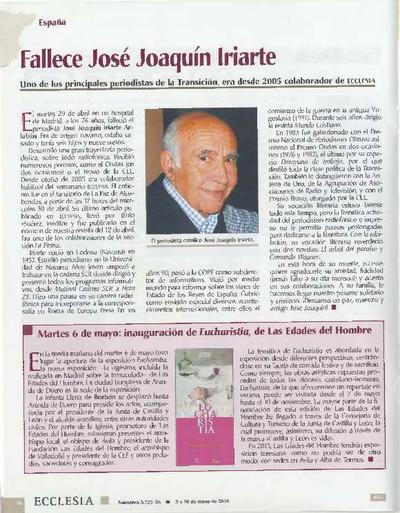 Fallece José Joaquín Iriarte. Uno de los principales periodistas de la Transición, era desde 2005 colaborador de Ecclesia. [Artículo de revista]