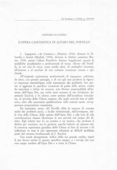 L’opera canonistica di Alvaro del Portillo. [Journal Article]