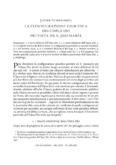 La configurazione giuridica dell’Opus Dei prevista da S. Josemaría. [Artículo de revista]