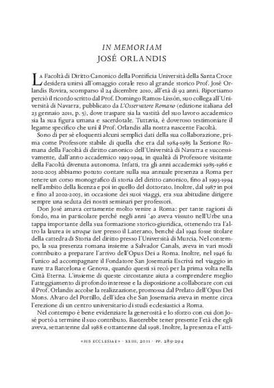 In memoriam. José Orlandis. [Journal Article]