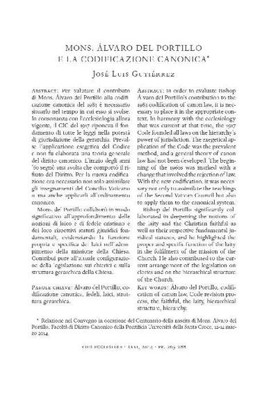 Mons. Alvaro del Portillo e la codificazione canonica. [Journal Article]