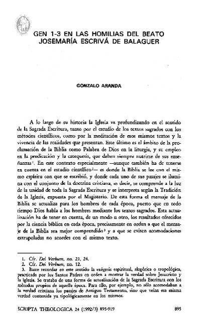 Gen 1-3 en las homilías del Beato Josemaría Escrivá de Balaguer. [Journal Article]