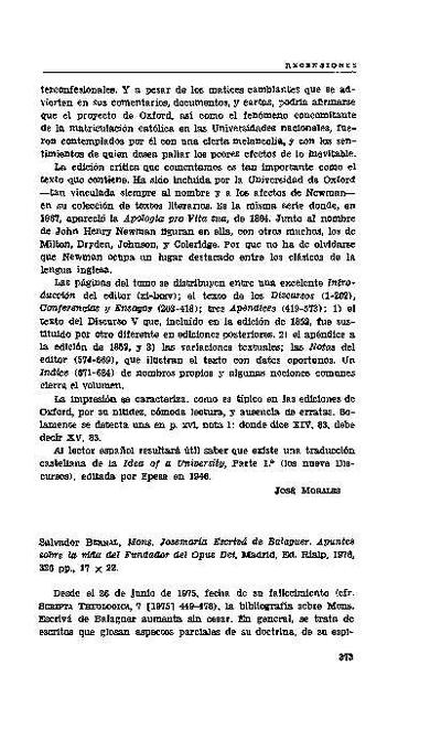 [Recensión sobre: Mons. Josemaría Escrivá de Balaguer. Apuntes sobre la vida del Fundador del Opus Dei]. [Artículo de revista]