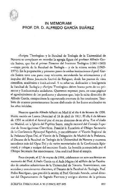 In memoriam: Prof. Dr. D. Alfredo García Suárez. [Artículo de revista]