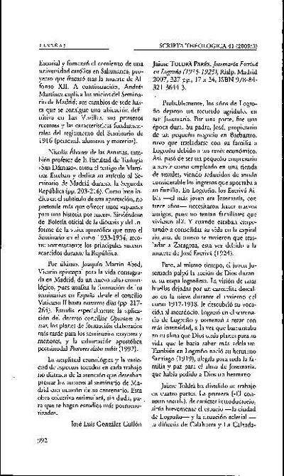 [Recensión sobre: Josemaría Escrivá en Logroño (1915-1925)]. [Journal Article]