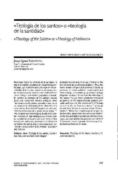 «Teología de los santos» o «teología de la santidad». [Journal Article]