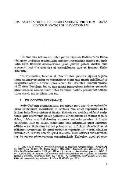 Ius Associationis et Associationes Fidelium iuxta Concilii Vaticani II doctrinam. [Artículo de revista]