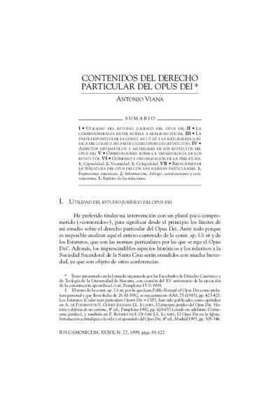 Contenidos del derecho particular del Opus Dei. [Journal Article]