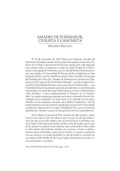 Amadeo de Fuenmayor, civilista y canonista. [Artículo de revista]