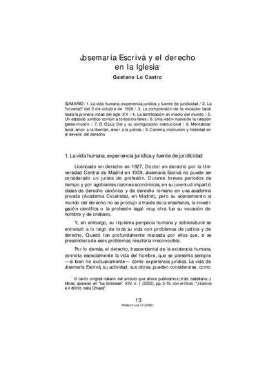 San Josemaría Escrivá, el derecho, la justicia. (A los cincuenta años de la creación de la Facultad de Derecho Canónico de la Universidad de Navarra). [Journal Article]