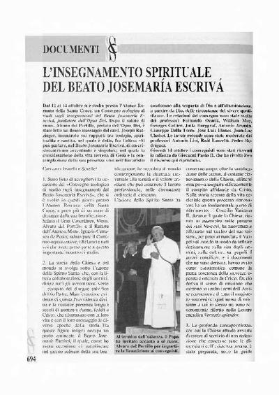 L’insegnamento spirituale del Beato Josemaría Escrivá. [Journal Article]
