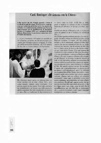 «In sintonia con la Chiesa». [Journal Article]