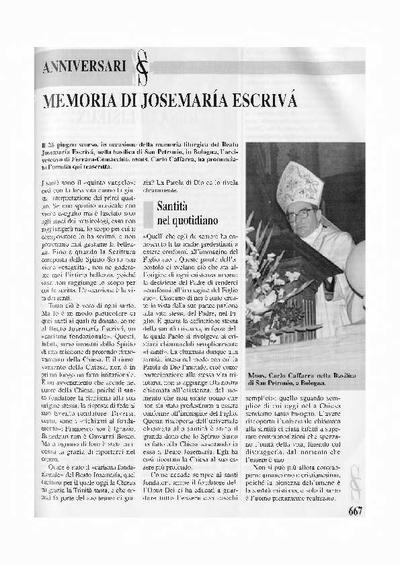 Memoria di Josemaría Escrivá. [Artículo de revista]