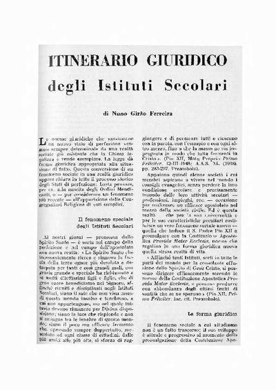 Itinerario giuridico degli Istituti Secolari. [Artículo de revista]