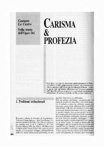 Carisma & profezia nella storia dell’Opus Dei. [Artículo de revista]