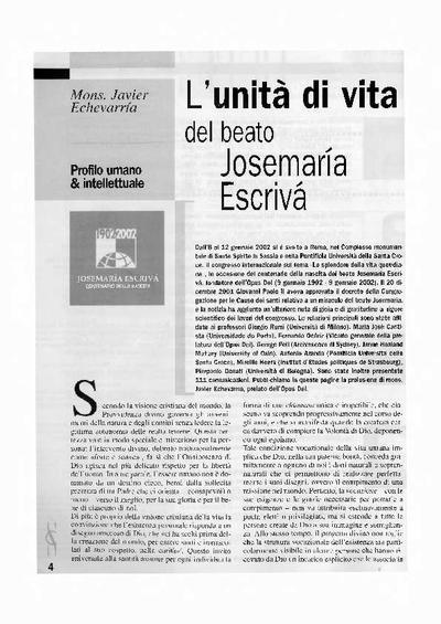 L’unità di vita del beato Josemaría Escrivá. Profilo umano & intellettuale. [Artículo de revista]