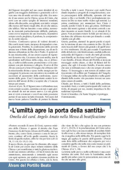 «L'umilta apre la porta della santità»: Omelia del card. Angelo Amato nella Messa di beatificazione. [Journal Article]