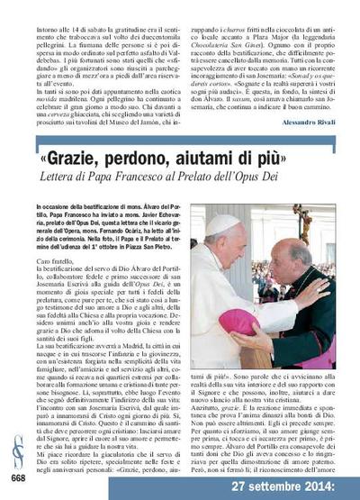 «Grazie, perdono, aiutami di più»: Lettera di Papa Francesco al Prelato dell'Opus Dei. [Artículo de revista]