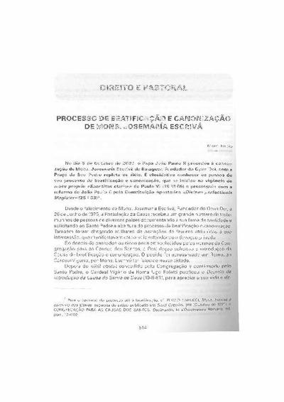 Processo de Beatificaçao e Canonizaçao de Mons. Josemaría Escrivá. [Artículo de revista]