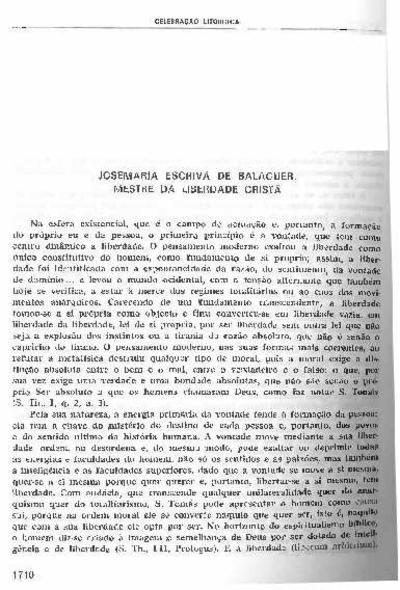 Josemaría Escrivá de Balaguer, mestre da liberdade cristã. [Artículo de revista]