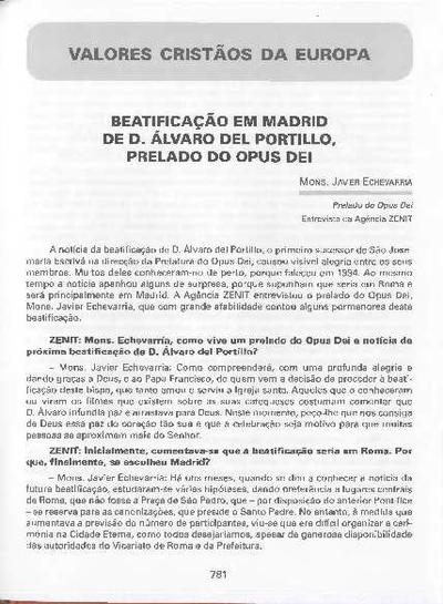 Beatificação em Madrid de d. Álvaro del Portillo, Prelado do Opus Dei [Entrevista realizada por Agência ZENIT]. [Journal Article]